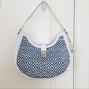 Brahmin Bethany Denim & White Croc Embossed Leather Shoulder/Hobo Bag